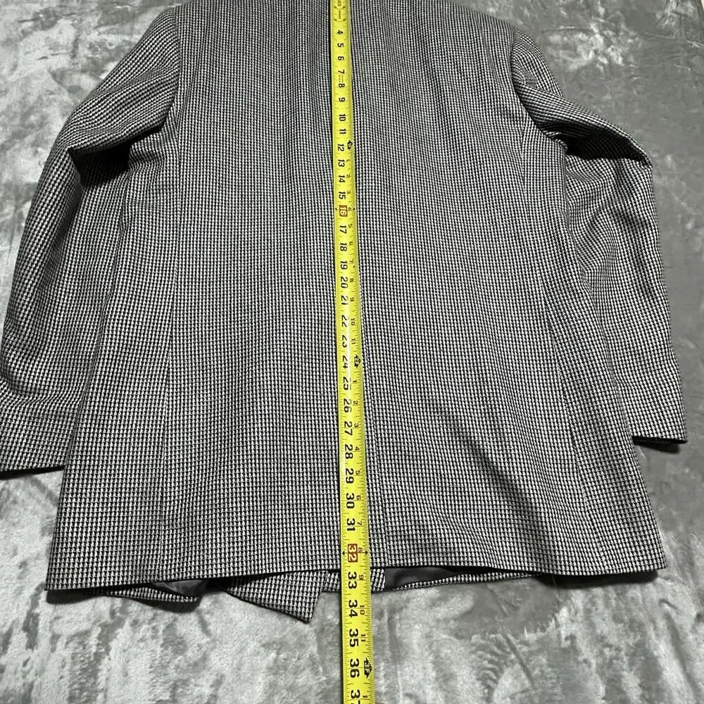 Vintage Vito Rufolo Houndstooth Blazer Mens 46L Grey Lanificio Di Pray Wool Silk